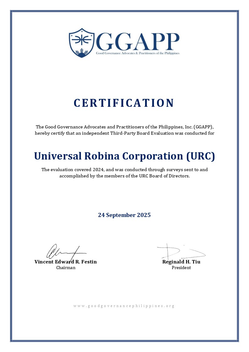Certificate of 3rd Party Board Evaluation - URC